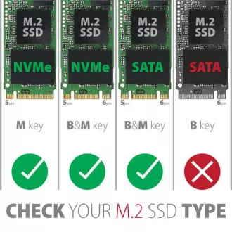 AXAGON EEM2-GTS2, USB-C 10Gb/s - M.2 NVMe & SATA SSD kovinska THIN škatla, brez vijakov
