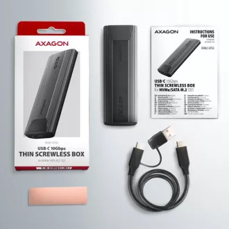AXAGON EEM2-GTS2, USB-C 10Gb/s - M.2 NVMe & SATA SSD kovinska THIN škatla, brez vijakov