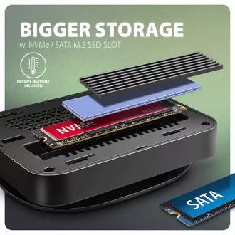 AXAGON HMC-UFO, vozlišče USB 10 Gb/s, 2x USB-A, USB-C, HDMI 4k/60, RJ-45, reža M.2, SD/mSD, zvok, PD 100 W, kabel USB-C 65 cm
