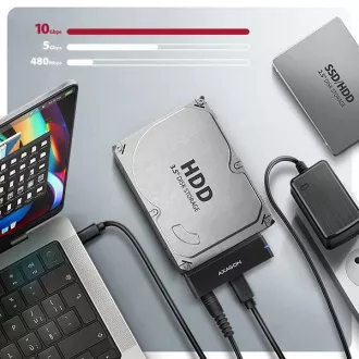 AXAGON ADSA-FPX, adapter USB-C 10Gbps - SATA 6G, 2,5"/3,5" SSD/HDD FAST PORT X, vključno z napajalnik za izmenični tok
