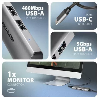 AXAGON HMC-H3A, vozlišče USB 5Gb/s, 3x USB-A, HDMI 4k/30Hz, kabel USB-C 15 cm AXAGON HMC-H3A, vozlišče USB 5Gb/s, 3x USB-A, HDMI 4k/30Hz, kabel USB-C 15 cm