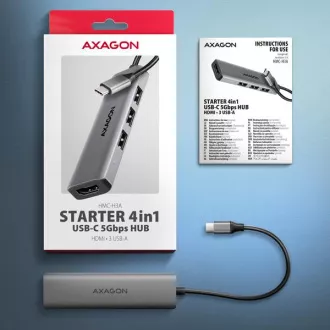 AXAGON HMC-H3A, vozlišče USB 5Gb/s, 3x USB-A, HDMI 4k/30Hz, kabel USB-C 15 cm AXAGON HMC-H3A, vozlišče USB 5Gb/s, 3x USB-A, HDMI 4k/30Hz, kabel USB-C 15 cm