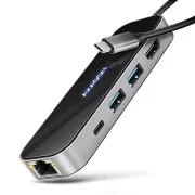 AXAGON HMC-6GLN, vozlišče USB 5Gb/s, 2x USB-A, USB-C, HDMI 4k/60Hz, RJ-45 GLAN, PD 100W, kabel USB-C 20cm