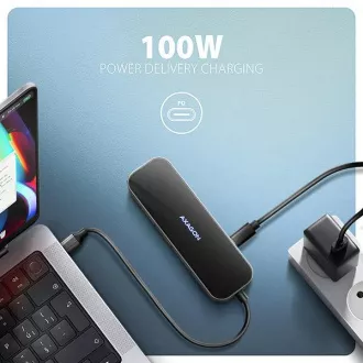 AXAGON HMC-6GLN, vozlišče USB 5Gb/s, 2x USB-A, USB-C, HDMI 4k/60Hz, RJ-45 GLAN, PD 100W, kabel USB-C 20cm