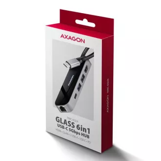 AXAGON HMC-6GLN, vozlišče USB 5Gb/s, 2x USB-A, USB-C, HDMI 4k/60Hz, RJ-45 GLAN, PD 100W, kabel USB-C 20cm
