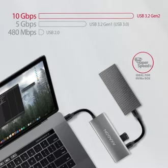 AXAGON HMC-5G21, vozlišče USB 10 Gb/s, 2x USB-A, 2x USB-C, HDMI 4k/30, PD 60 W, kabel USB-C 13 cm