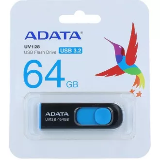 ADATA Flash disk 64 GB UV128, USB 3.1 Dash Drive (R:90/W:40 MB/s) črno/modra