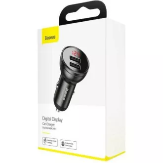 Baseus dvojni avtomobilski adapter USB z zaslonom 4, 8A 24W, siv
