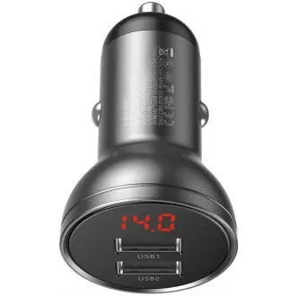 Baseus dvojni avtomobilski adapter USB z zaslonom 4, 8A 24W, siv