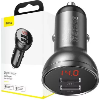 Baseus dvojni avtomobilski adapter USB z zaslonom 4, 8A 24W, siv