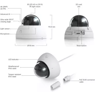 UBNT UVC-AI-Dome-W - Kamera AI Dome PoE, 8 MP, bela