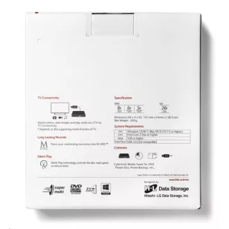 HITACHI LG - zunanji pogon DVD-W/CD-RW/DVD±R/±RW/RAM GP57EW40, tanek, bel, škatla SW