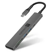 CONNECT IT USB-C vozlišče, 2x USB-A, 1x USB-C, 1x kartica SD, 1x kartica MicroSD, siva