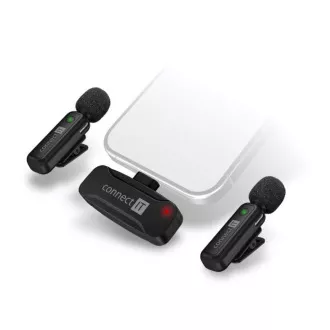 CONNECT IT Mikrofon ClipMic, 2x brezžični lavalier mikrofon s sprejemnikom, priključek Lightning, črn