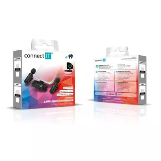 CONNECT IT Mikrofon ClipMic, 2x brezžični lavalier mikrofon s sprejemnikom, priključek Lightning, črn