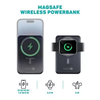CONNECT IT Powerbank TravelCharge, MagSafe, 10000 mAh, USB-C, Lightning, siva