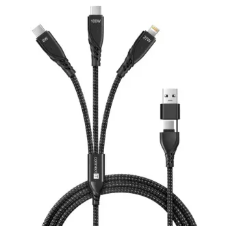 CONNECT IT Polnilni kabel Wirez 6v1, USB-C/USB, Lightning   2x USB-C, 1,25 m, črn