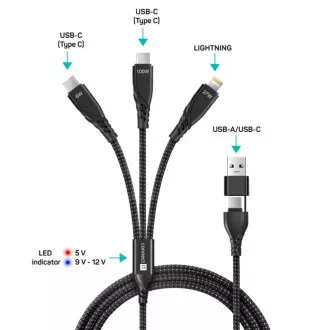 CONNECT IT Polnilni kabel Wirez 6v1, USB-C/USB, Lightning   2x USB-C, 1,25 m, črn