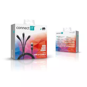 CONNECT IT Polnilni kabel Wirez 6v1, USB-C/USB, Lightning   2x USB-C, 1,25 m, črn
