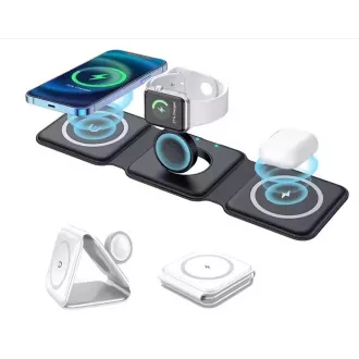 1stCOOL Brezžični prenosni polnilnik QI 3 v 1, MagSafe, USB-C, črn