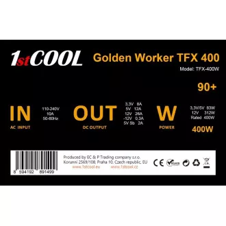 1stCOOL Napajalnik Golden Worker TFX 400 88 , 400W, TFX, črn 1stCOOL Napajalnik Golden Worker TFX 400 88 , 400W, TFX, črn