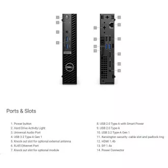 DELL PC OptiPlex Micro 7010 MFF/TPM/i3-13100T/8GB/256GB SSD/65W/WLAN/Kb/Miška/W11 Pro/3Y PS NBD