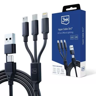 3mk polnilni kabel - Hyper Cable 3v1 A/C do C/Micro/Lightning 1,5 m, črn