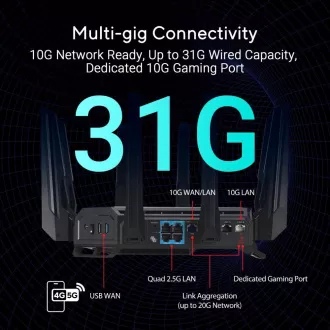 Usmerjevalnik za igre ASUS ROG Rapture GT-BE19000, tristranski usmerjevalnik WiFi7, 2x WAN, 4x LAN, AiMesh
