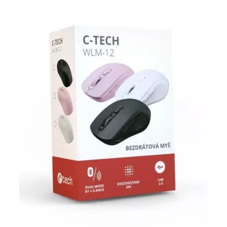 C-TECH Dvotirna miška WLM-12PK, brezžična, 1600DPI, 6 gumbov, roza, USB nano sprejemnik C-TECH Dvotirna miška WLM-12PK, brezžična, 1600DPI, 6 gumbov, roza, USB nano sprejemnik