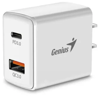 GENIUS Polnilec PD-20AC, 20 W, hitro polnjenje, USB-C PD3.0, USB-A QC3.0, bel GENIUS Polnilec PD-20AC, 20 W, hitro polnjenje, USB-C PD3.0, USB-A QC3.0, bel