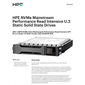 HPE 7,68 TB NVMe Gen4 Mainstream SSD za intenzivno branje SFF BC U.3 Static V2 za več proizvajalcev (6200/3870MBis)