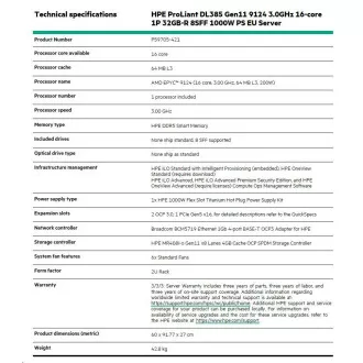 HPE PL DL385g11 AMD Epyc 9124 (3.0G/16C) 1x32G (P50310) MR408i-o/4G 8SFF 1x1000W 4x1Gocp P59705 OBNOVITEV