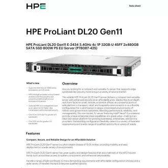HPE PL DL20g11 E-2434 (3.4G/4C) 1x32G (P64339) 2x480G VROC 4SFF 1x800W 4x1G NBD333 Smart Choice