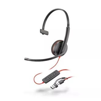Slušalke Poly Blackwire 3210, adapter USB-C/A, mono