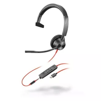 Slušalke Poly Blackwire 3315 MS Teams, 3,5 mm jack   adapter USB-C/A, mono