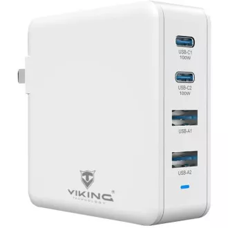 Polnilec Viking USB GaN 100 W, podpora PD3.0 in QC4 , bel