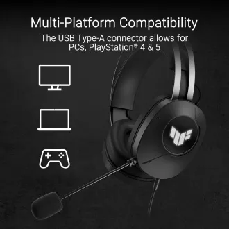 ASUS slušalke TUF Gaming H1 GEN II, žične gaming slušalke, črne