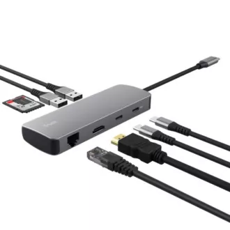 TRUST Priključna postaja DALYX USB-C, 8v1, HDMI, RJ45, 2xUSB-C, 2xUSB-A, microSD/SD kartica, siva TRUST Priključna postaja DALYX USB-C, 8v1, HDMI, RJ45, 2xUSB-C, 2xUSB-A, microSD/SD kartica, siva