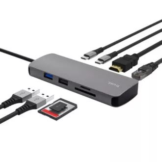 TRUST Priključna postaja DALYX USB-C, 8v1, HDMI, RJ45, 2xUSB-C, 2xUSB-A, microSD/SD kartica, siva TRUST Priključna postaja DALYX USB-C, 8v1, HDMI, RJ45, 2xUSB-C, 2xUSB-A, microSD/SD kartica, siva