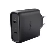 TRUST GaN MAXO 65W 2-portni polnilec USB-C, črn