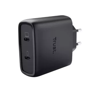 TRUST GaN MAXO 65W 2-portni polnilec USB-C, črn