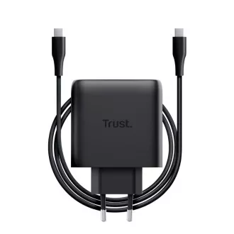 TRUST GaN MAXO 65W 2-portni polnilec USB-C, črn