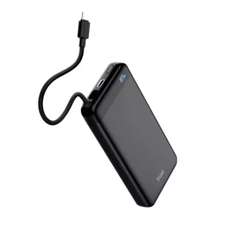 TRUST Powerbank Fiera, 20000 mAh, s kablom, 2x USB-C, črna