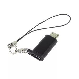 PremiumCord Adapter USB-C ženska - USB 2.0 Micro-B/male, črn z zanko za obešanje