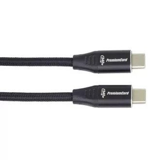 PREMIUMCORD Kabel USB-C M/M, 240W 480Mbps, črna bombažna pletenica, 1m