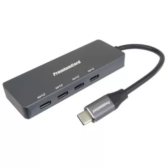 PREMIUMCORD Razdelilnik USB-C na 4x USB 3.2 Type-C, 5G SuperSpeed, aluminij