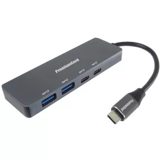 PREMIUMCORD Razdelilnik USB-C na 2x USB 3.2 Type-C  2x USB 3.2, 5G SuperSpeed, aluminij