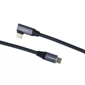 PREMIUMCORD USB-C ukrivljen kabel (USB 3.2 Gen2x2, 5A, 100W, 20Gbit/s) 3m, siv