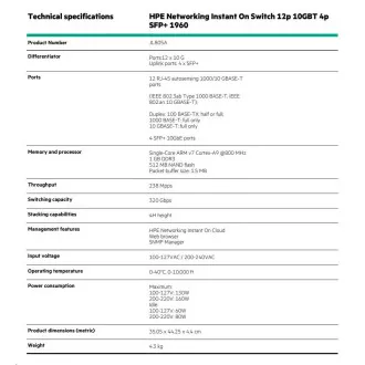 HPE Networking Instant On Switch 12p 10GBT 4p SFP  1960 (JL805A)