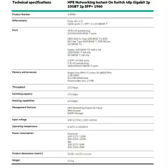 HPE Networking Instant On Switch 48p Gigabit 2p 10GBT 2p SFP  1960 (JL808A)